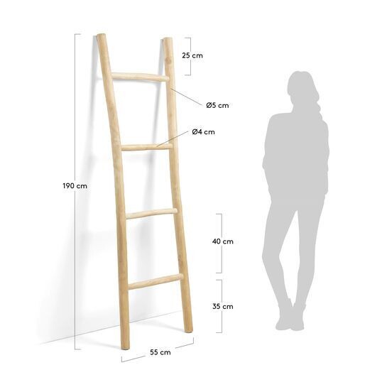 Escalera decorativa Marge de madera maciza de teca acabado natural 55 x 190 cm