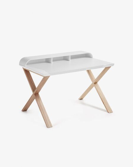 Escritorio Working melamina lacado blanco y patas de madera maciza de fresno 120 x 79 cm