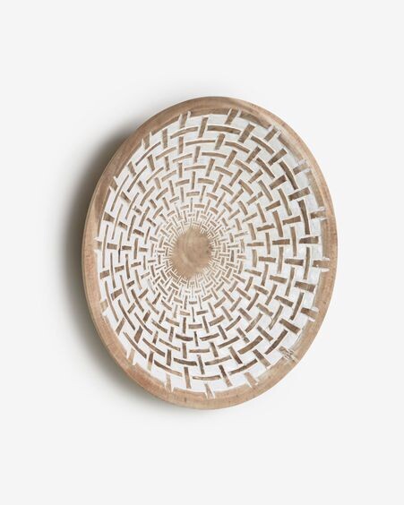 Panel mural Mely madera maciza mungur acabado blanco Ø 50 cm