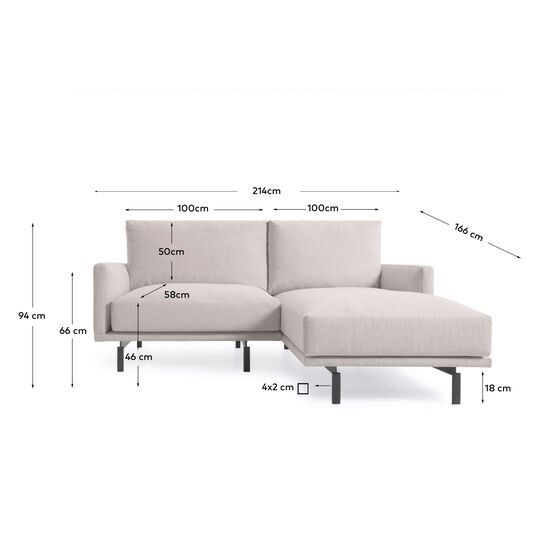 Sofá Galene 3 plazas con chaise longue derecho beige 214 cm