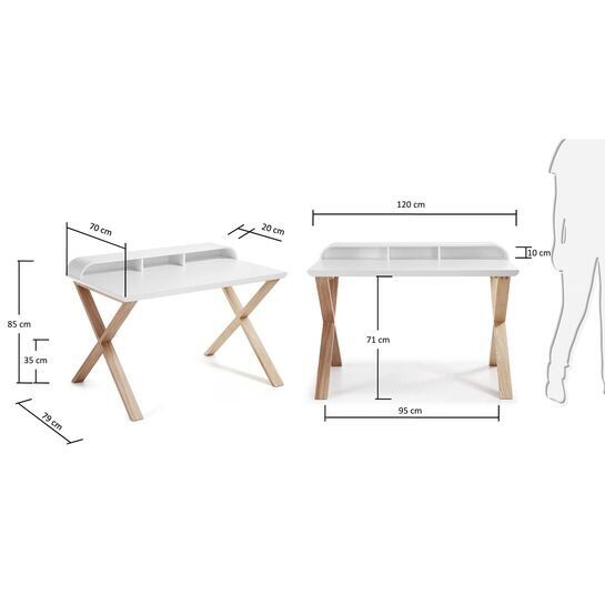 Escritorio Working melamina lacado blanco y patas de madera maciza de fresno 120 x 79 cm