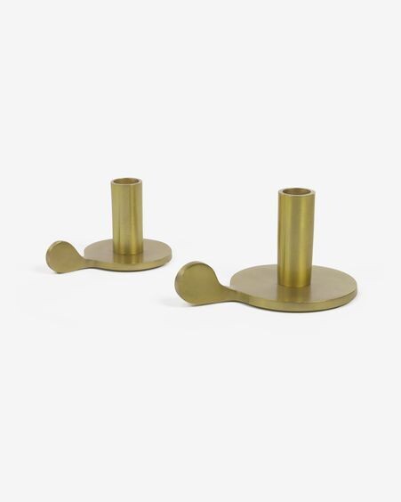 Set Adabella de 2 candelabros de aluminio dorado 6 cm y 8 cm
