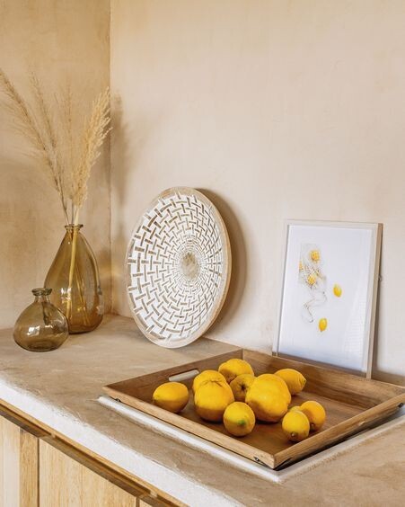 Panel mural Mely madera maciza mungur acabado blanco Ø 50 cm