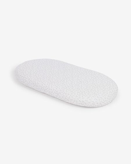 Sábana bajera para moisés Yamile 100% algodón orgánico (GOTS) blanco con hojas gris