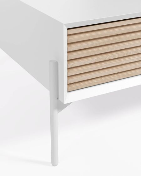 Mesa de centro Marielle de chapa de fresno y lacado blanco 124 x 70 cm
