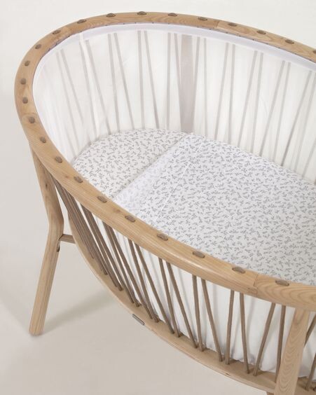 Sábana bajera para moisés Yamile 100% algodón orgánico (GOTS) blanco con hojas gris