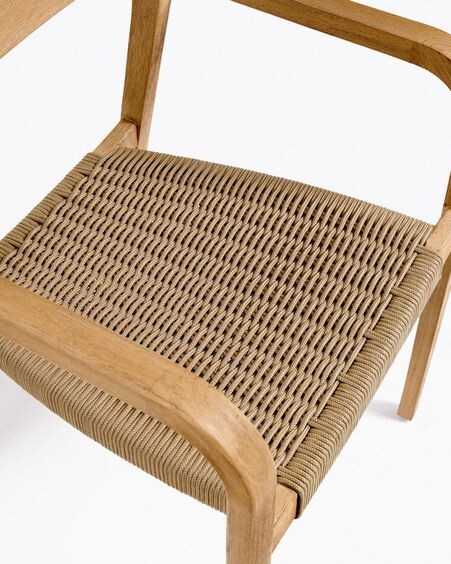 Silla Better de madera maciza de acacia y cuerda beige