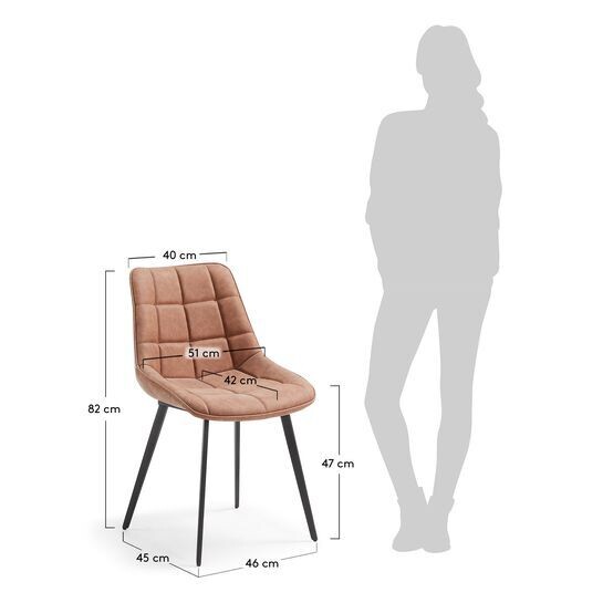 Silla Adam de piel sintética marrón y patas de acero con acabado negro