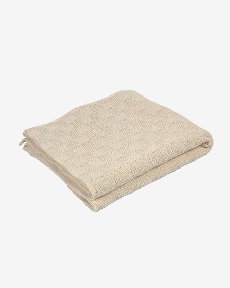 Manta Saian con cuadrados 100% algodón beige 125 x 150 cm