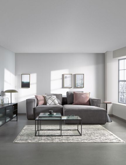 Sofá Blok 2 plazas chaise longue derecho pana gruesa gris 240 cm