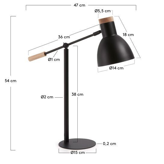 Lámpara de mesa Tescarle de madera de haya y acero con acabado negro