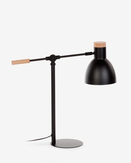 Lámpara de mesa Tescarle de madera de haya y acero con acabado negro