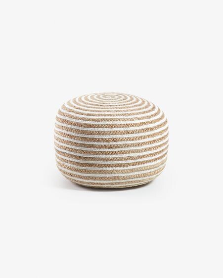 Puf Saht de yute y algodón blanco y natural Ø 50 cm