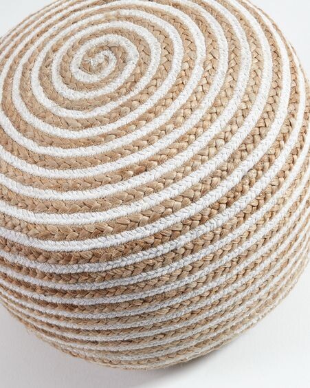 Puf Saht de yute y algodón blanco y natural Ø 50 cm