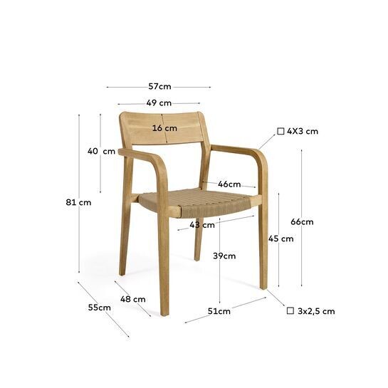 Silla Better de madera maciza de acacia y cuerda beige