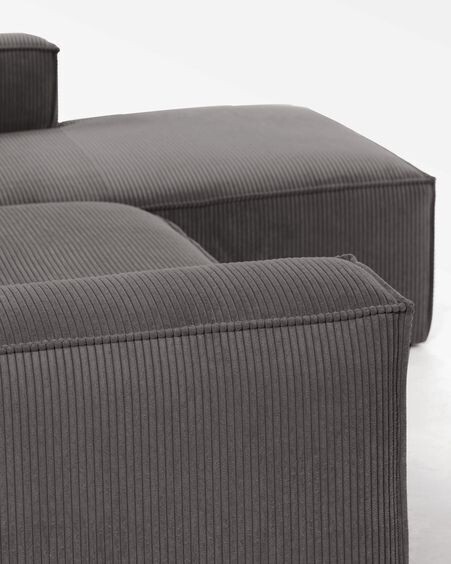 Sofá Blok 2 plazas chaise longue derecho pana gruesa gris 240 cm