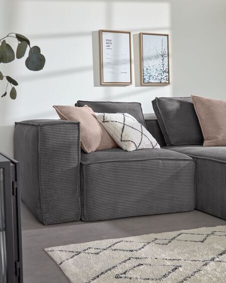 Sofá Blok 2 plazas chaise longue derecho pana gruesa gris 240 cm
