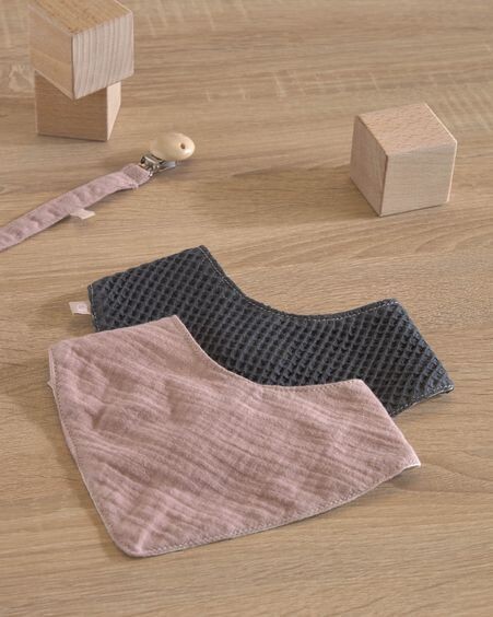 Set Marinet de 2 bandanas 100% algodón orgánico (GOTS) rosa y azul