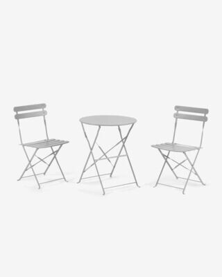 Set de exterior Alrick de mesa y 2 sillas plegables de acero gris claro