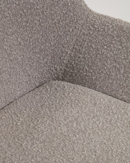 Silla Konna de borreguito gris claro y patas de chapa de fresno acabado natural