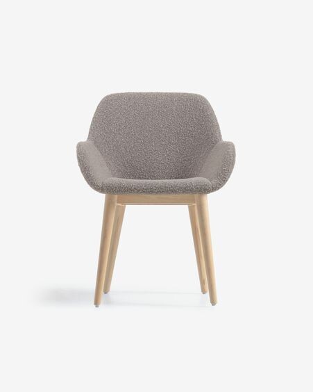 Silla Konna de borreguito gris claro y patas de chapa de fresno acabado natural
