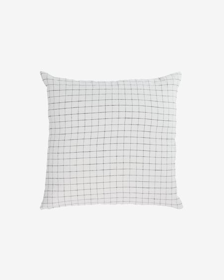 Funda cojín Maialen 100% lino cuadros blanco y rayas negro 45 x 45 cm