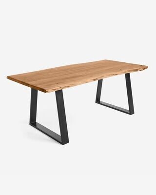 Mesa Alaia de madera maciza de acacia y patas de acero negro 180 x 90 cm