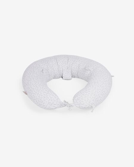 Cojín de lactancia Yamile 100% algodón orgánico (GOTS) blanco con hojas gris