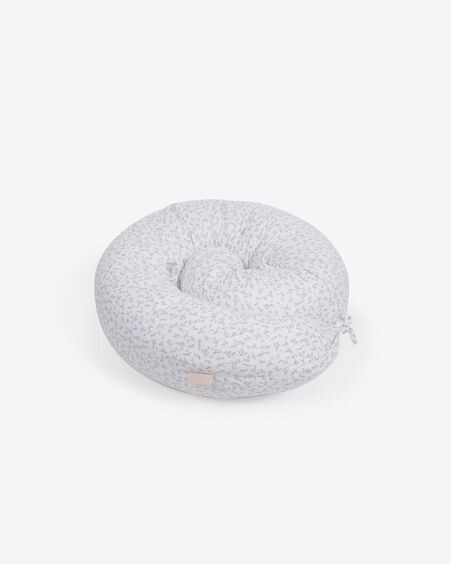 Cojín de lactancia Yamile 100% algodón orgánico (GOTS) blanco con hojas gris