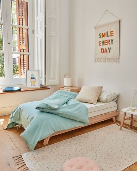 Set Gaitana funda nórdica, bajera y funda almohada 100% algodón GOTS turquesa 70 x 120 cm