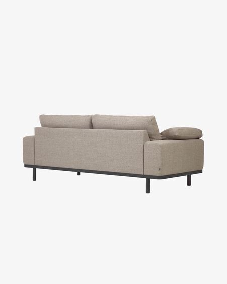 Sofá Noa 3 plazas con cojines beige patas acabado oscuro 230 cm