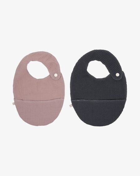 Set Marinet de 2 baberos 100% algodón orgánico (GOTS) rosa y azul
