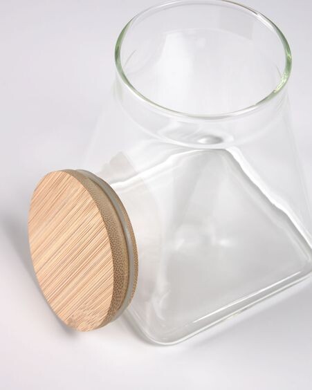 Bote pequeño Adalis de vidrio transparente y madera de bambú