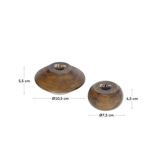 Set Tecia de 2 candelabros madera maciza acacia 4,5 cm y 5,5 cm