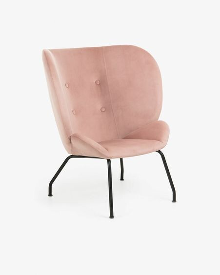 Butaca Violet de terciopelo rosa y patas de acero acabado negro
