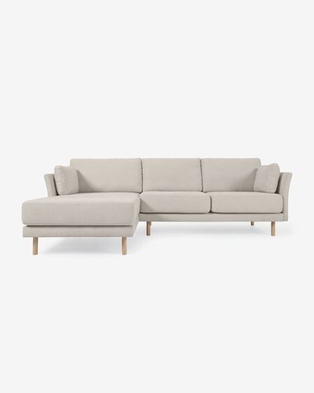 Sofá Gilma 3 plazas con chaise longue derecho/izquierdo beige y patas natural 260 cm