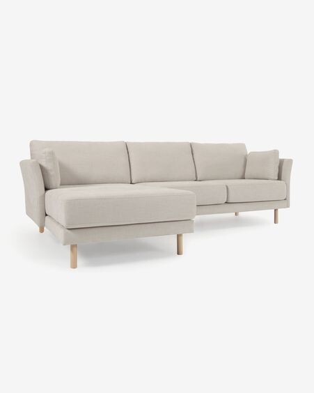 Sofá Gilma 3 plazas con chaise longue derecho/izquierdo beige y patas natural 260 cm