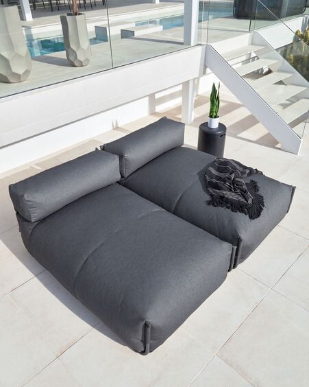 Puf sofá modular longue con respaldo exterior Square gris oscuro aluminio negro 165x101 cm