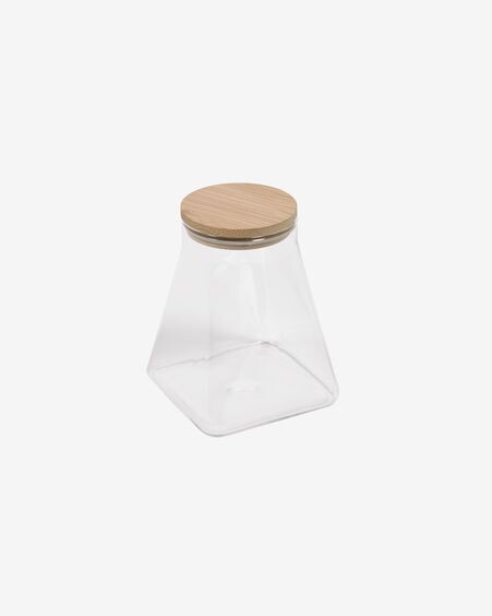 Bote pequeño Adalis de vidrio transparente y madera de bambú