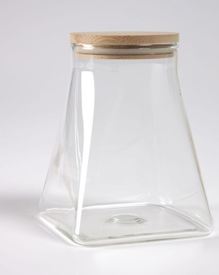 Bote pequeño Adalis de vidrio transparente y madera de bambú
