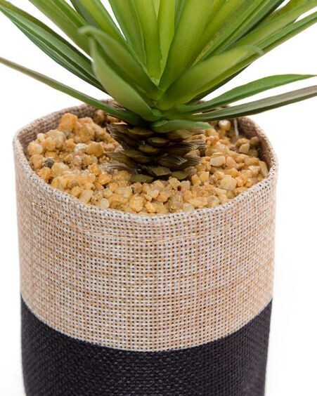 Planta artificial Palmera pequeña con maceta de rafia natural y negro 21 cm