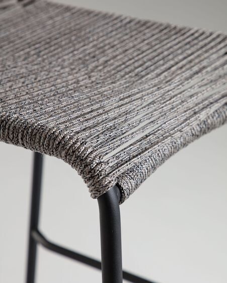 Taburete Lambton de cuerda gris y acero con acabado negro altura 74 cm