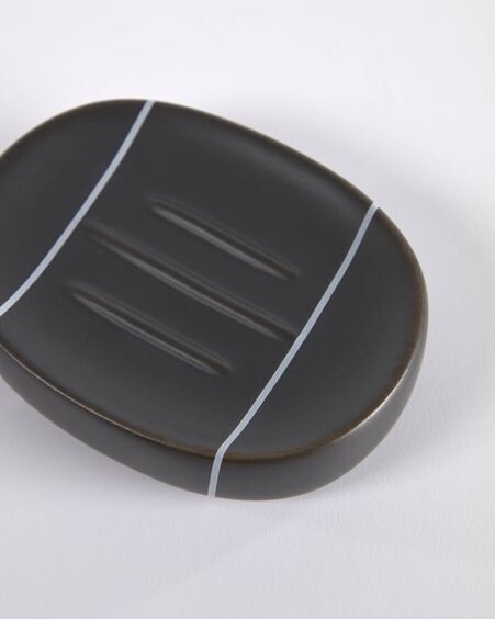 Jabonera Cerisa de cerámica negro y detalle blanco