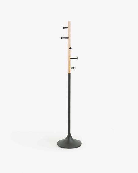 Perchero Chenai acero negro y madera maciza de caucho 170 cm