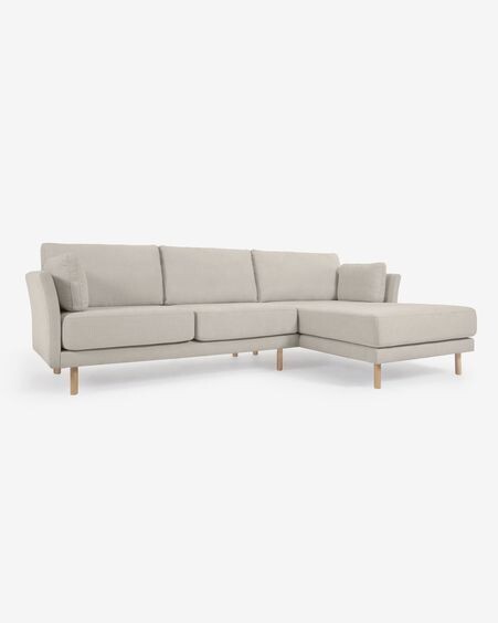 Sofá Gilma 3 plazas con chaise longue derecho/izquierdo beige y patas natural 260 cm