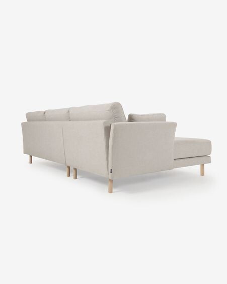 Sofá Gilma 3 plazas con chaise longue derecho/izquierdo beige y patas natural 260 cm