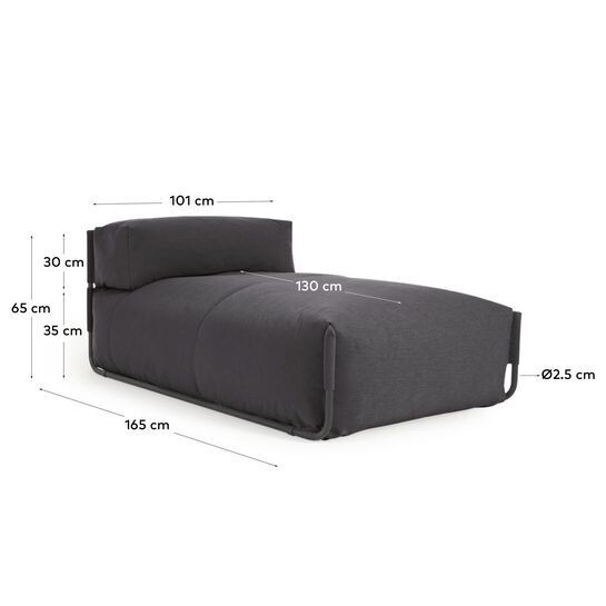 Puf sofá modular longue con respaldo exterior Square gris oscuro aluminio negro 165x101 cm