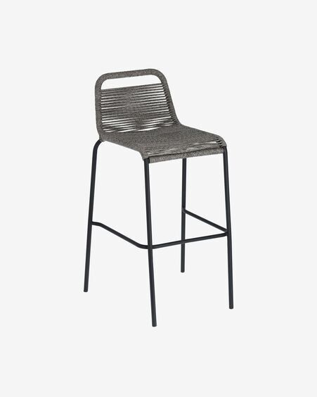 Taburete Lambton de cuerda gris y acero con acabado negro altura 74 cm