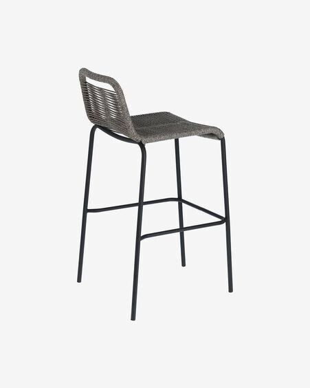 Taburete Lambton de cuerda gris y acero con acabado negro altura 74 cm
