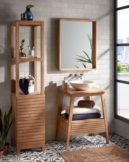 Estantería de baño Kuveni de madera maciza de teca 40 x 182 cm